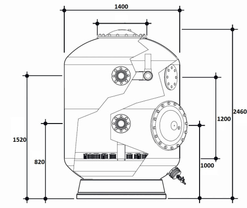 Фильтр  61,5м3/ч Gemas TURBIDRON-NORM PLUS 1400мм М1,2 фланец 90мм Дюз.дно+Люк400+См.окно (021515) фото 2